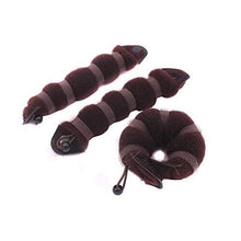 3 Pcs Magic Hair Styling Stylers,Hair Donut Bun Ring Styler Maker,1 Large and 2 Small,Used for Lady and Girls,Brown