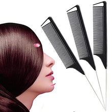 3 Pcs Tail Comb Professional Salon Hairdressing Anti-Static and Heat Resistant Rat Pin Tail Hair Comb with Stainless Steel Handle, Fine Tooth Com