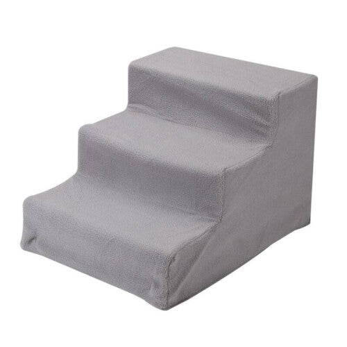 3 Steps Pet Dog Ladder Soft Stairs Puppy Washable Cover Ramp Folding Doggy Grey