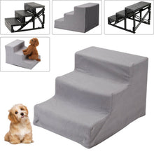 3 Steps Pet Dog Ladder Soft Stairs Puppy Washable Cover Ramp Folding Doggy Grey