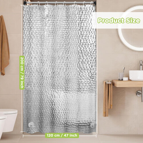 3D Shower Curtain 48" x 72", Clear Shower Curtain Weighted 120 x 200cm, Transparent Shower Curtain with 8 Hooks, Plastic Shower Curtains Mould Proof