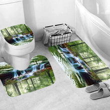 3D Waterfall Scenery Waterproof Shower Curtain Anti-slip Bath Mats Carpets Pedestal Rugs Bathroom Decoration Set