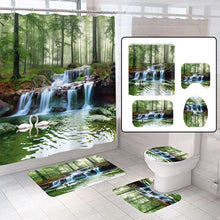 3D Waterfall Scenery Waterproof Shower Curtain Anti-slip Bath Mats Carpets Pedestal Rugs Bathroom Decoration Set