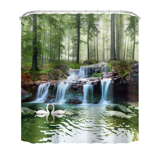 3D Waterfall Scenery Waterproof Shower Curtain Anti-slip Bath Mats Carpets Pedestal Rugs Bathroom Decoration Set