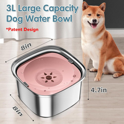 3L Dog Water Bowl 101oz Stainless Steel Dog Bowl No Spill Large Capacity Dog Food Water Bowl Slow Water Feeder, Spill Proof Pet Water Dispenser