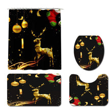 (3Pcs Set) 180x180 Waterproof Christmas Elk Shower Curtain Set Non-slip Bath Mat Toilet Lid Cover Floor Mat Set