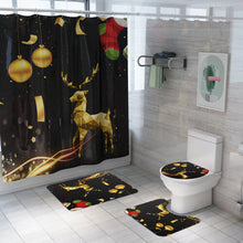 (3Pcs Set) 180x180 Waterproof Christmas Elk Shower Curtain Set Non-slip Bath Mat Toilet Lid Cover Floor Mat Set