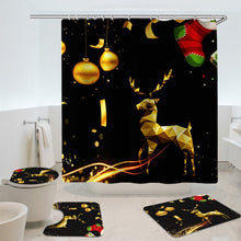 (3Pcs Set) 180x180 Waterproof Christmas Elk Shower Curtain Set Non-slip Bath Mat Toilet Lid Cover Floor Mat Set