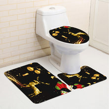 (3Pcs Set) 180x180 Waterproof Christmas Elk Shower Curtain Set Non-slip Bath Mat Toilet Lid Cover Floor Mat Set