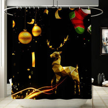 (3Pcs Set) 180x180 Waterproof Christmas Elk Shower Curtain Set Non-slip Bath Mat Toilet Lid Cover Floor Mat Set