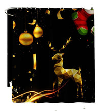 (3Pcs Set) 180x180 Waterproof Christmas Elk Shower Curtain Set Non-slip Bath Mat Toilet Lid Cover Floor Mat Set