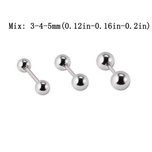 3pcs Set Mens Casual Stainless Steel Ball Stud Earrings