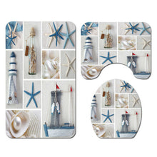 3pcs/Set Starfish Bathroom Non-Slip Pedestal Mat Toilet Lid Cover Rug Bath Decor