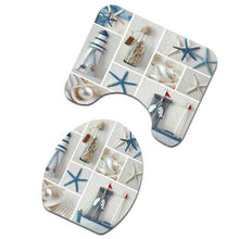 3pcs/Set Starfish Bathroom Non-Slip Pedestal Mat Toilet Lid Cover Rug Bath Decor