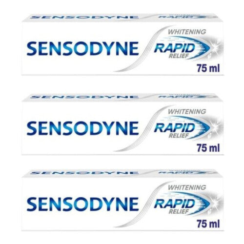 3x Sensodyne Rapid Relief Whitening Toothpaste Long Lasting Protection - 75ml