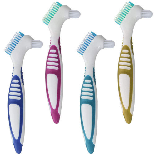 4 Pack Denture Brushes with Double Sided Denture Cleaning Brush Heads for Denture Care