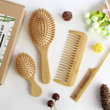 4 Piece Bamboo Hairbrush And Comb Set With Paddle For Detangling Hairbrushes