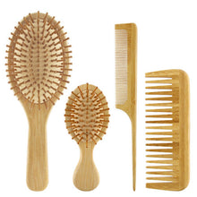 4 Piece Bamboo Hairbrush And Comb Set With Paddle For Detangling Hairbrushes