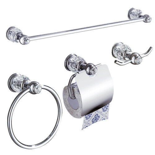 4 piece Chrome Brass Bathroom Accessories Set European Bathroom Hardware Set Crystal Towel Bar