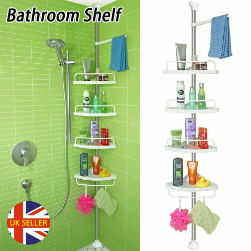 4 Tier Adjustable Telescopic Bathroom Shower Corner Rack Shelf Caddy