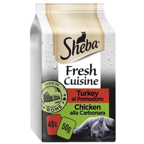 48 X 50G Sheba Fresh & Fine Adult Wet Cat Food Pouches Taste of Rome in Gravy