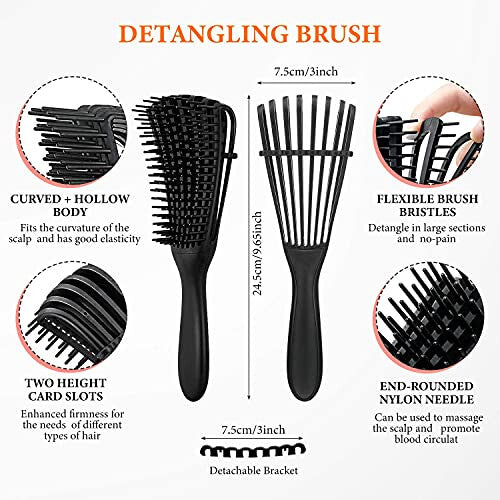 4Pcs Paddle Hair Brush, Detangling Brush and Hair Comb Set for Men and Women, Brush Set for Natural Curly Hair,Thick, Thin, Wet Hair or Dry Hair