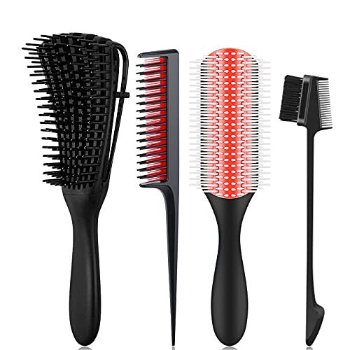 4Pcs Paddle Hair Brush, Detangling Brush and Hair Comb Set for Men and Women, Brush Set for Natural Curly Hair,Thick, Thin, Wet Hair or Dry Hair