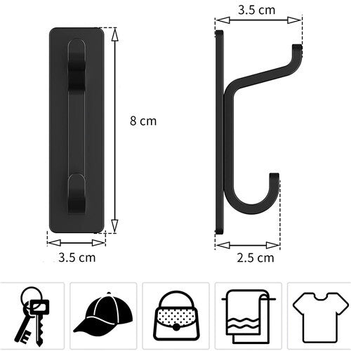 4Pcs Self Adhesive Hooks Stainless Heavy Duty Stick Black