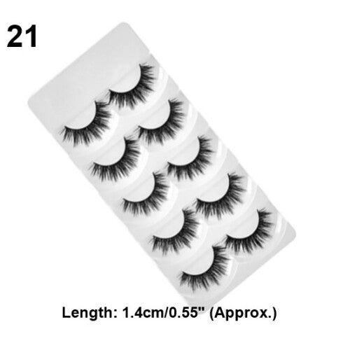 5 Pairs 3D Synthetic Fiber Eyelashes Soft Handmade Messy Cross Natural