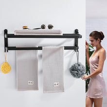 50CM Black Towel Rack Wall Mounted Folding Towel Holder Storage Shelf with Hook Bathroom Access