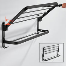 50CM Black Towel Rack Wall Mounted Folding Towel Holder Storage Shelf with Hook Bathroom Access