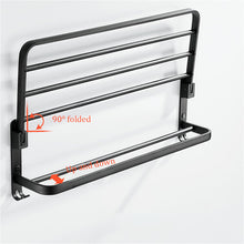 50CM Black Towel Rack Wall Mounted Folding Towel Holder Storage Shelf with Hook Bathroom Access