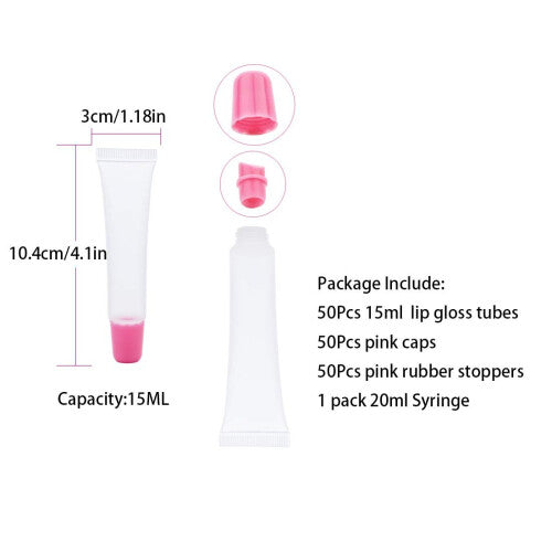 50Pcs Lip Gloss Tubes, 15ml Pink Top Lip Gloss Containers Empty, Refillable Soft