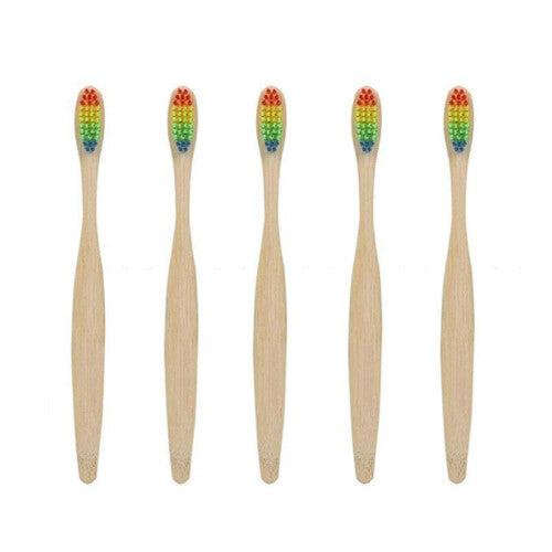 (5Pack) Personal Care Eco Friendly Bamboo Toothbrushes With Rainbow Bristles Oral