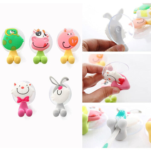 5pcs Animals Toothbrush Holder, Anti-bacterial Tooth Holder Suction Cup Cover with Suction Cup