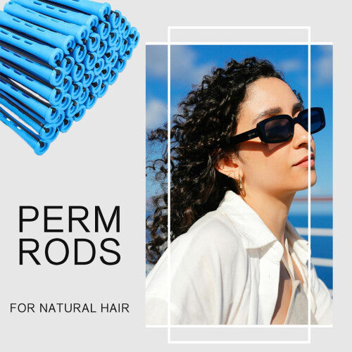 60 Pieces Small Size Hair Curlers Rollers,0.35 Inch Hair Rollers,Blue Perm Rods Perm Kit,Home Perm Kits for Women,Perm Kit Short Hair Men for Natural