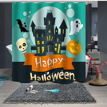 (60inchx70inch, E) Halloween shower curtain, cute ghost festival pumpkin shower curtain with hook, Halloween witch bat black cat shower curtain decoration, 60 feet wide