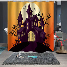 (60inchx70inch, E) Halloween shower curtain, cute ghost festival pumpkin shower curtain with hook, Halloween witch bat black cat shower curtain decoration, 60 feet wide