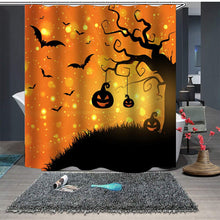 (60inchx70inch, E) Halloween shower curtain, cute ghost festival pumpkin shower curtain with hook, Halloween witch bat black cat shower curtain decoration, 60 feet wide