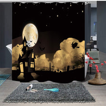 (60inchx70inch, E) Halloween shower curtain, cute ghost festival pumpkin shower curtain with hook, Halloween witch bat black cat shower curtain decoration, 60 feet wide