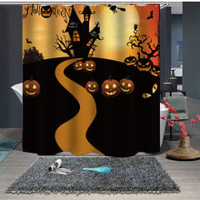 (60inchx70inch, E) Halloween shower curtain, cute ghost festival pumpkin shower curtain with hook, Halloween witch bat black cat shower curtain decoration, 60 feet wide