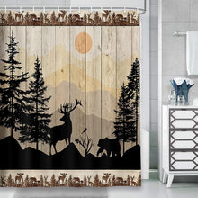 (69 x 70) Rural style shower curtain set, cute bear deer forest printed wooden fabric shower curtain bathroom accessory, with 12 hooks, yellow brown, 72X72 inch