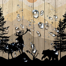 (69 x 70) Rural style shower curtain set, cute bear deer forest printed wooden fabric shower curtain bathroom accessory, with 12 hooks, yellow brown, 72X72 inch