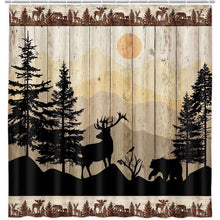 (69 x 70) Rural style shower curtain set, cute bear deer forest printed wooden fabric shower curtain bathroom accessory, with 12 hooks, yellow brown, 72X72 inch