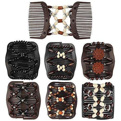 7 PCS Beaded Hair Combs Stretchy Double Hair Comb Elastic Comb Double Hair Combs Clips Hair Clip Stretchy for Women Girls Hair Accessory DIY Hair