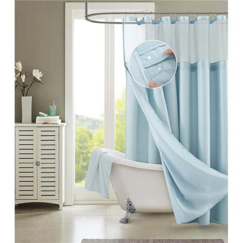 72 x 70 x 1 in. Light Blue Sheer & Grid Shower Curtain & Liner Set