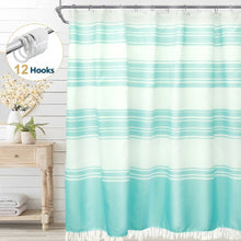 (72inchx72inch, Blue) Dznils Boho Fabric Shower Curtain with Tassel, Farmhouse Striped Bathroom Curtain, Gray, 72