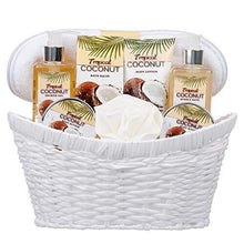 8 Piece Deluxe Tropical Coconut Body & Bath Gift Set - Includes all Bathing Essentials Complete with Large Basket and Bow Ribbon