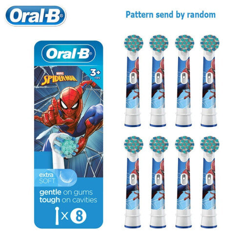 (8 Spiderman) Oral B EB10 Electric Brush Heads for Kids Soft Bristle Replacement Brush