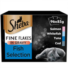 96 x 85g Sheba Fine Flakes Luxury Adult Wet Cat Food Mixed Fish in Gravy